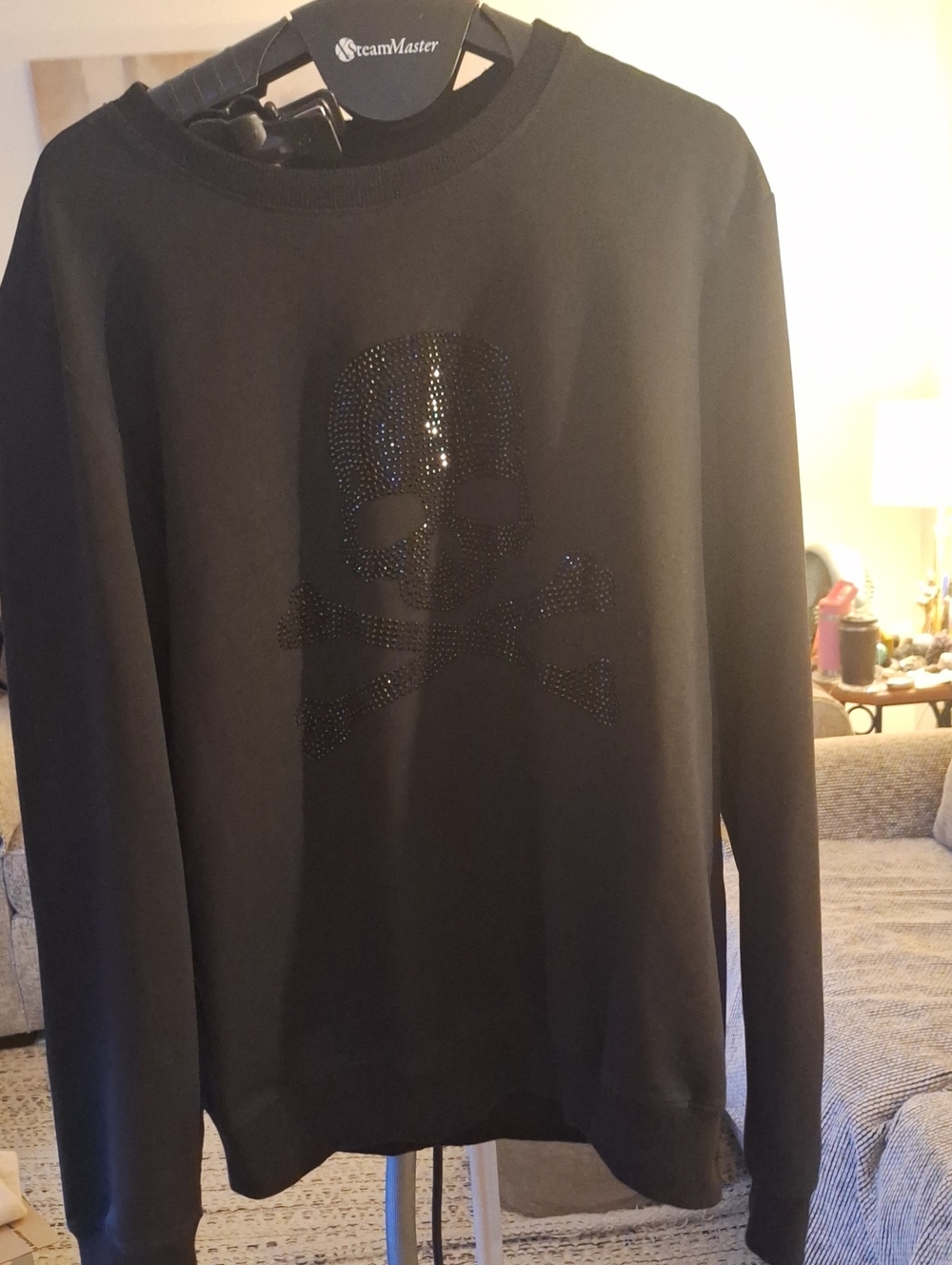 Source Unknown Black Crewneck Sweater with Rhinestone Skull